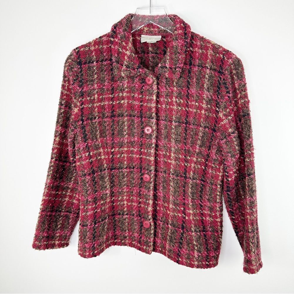 Weave of the Irish‎ Wool Blend Red Tartan Plaid Handcrafted Woven Jacket Small